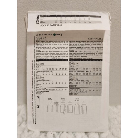 Vogue V8425 Women’s Skirt Sewing Pattern • Pencil Skirt - Picture 10 of 10